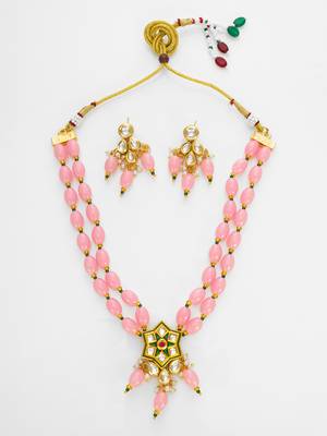 gold plated pink designer necklace set 2