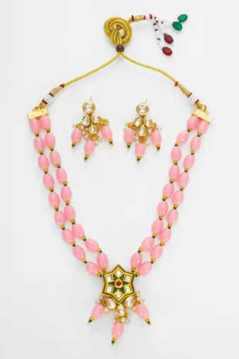 gold plated pink designer necklace set