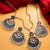 oxidized silver lotus mirror chandbali pendant necklace set with earrings and maang tikka