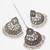 oxidized silver diamond-top chandbali mirror work pendant necklace set with earrings and maang tikka