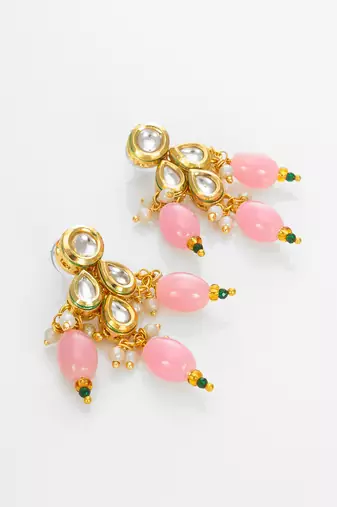 gold plated pink designer necklace set