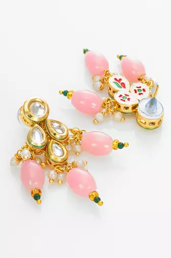 gold plated pink designer necklace set