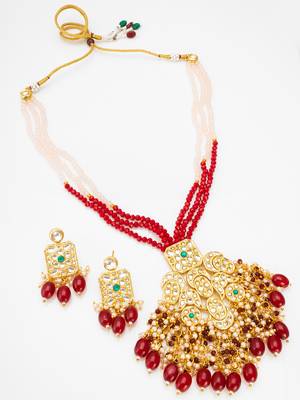 kundan choker-style necklace set with crystal beads earrings and pearl accents 2