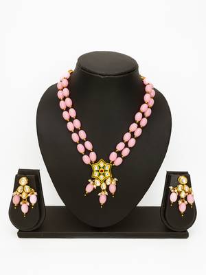 gold plated pink designer necklace set 1