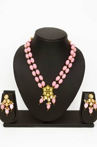 gold plated pink designer necklace set
