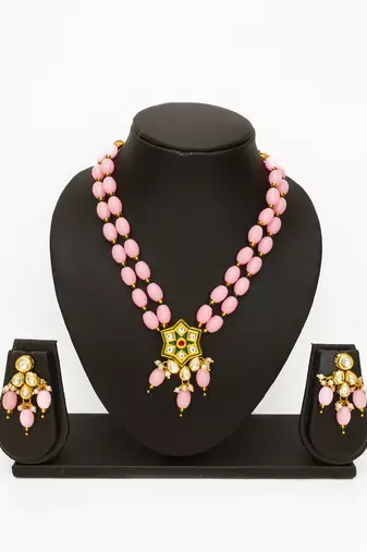 gold plated pink designer necklace set
