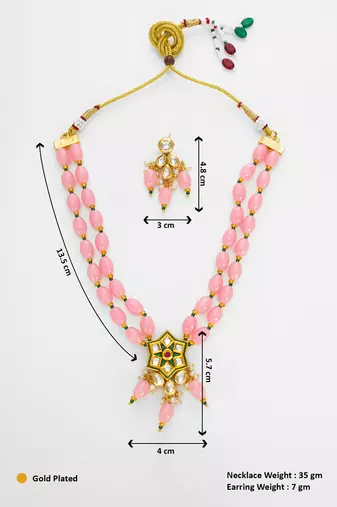 gold plated pink designer necklace set