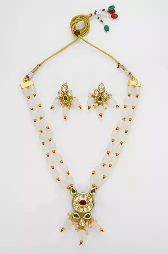 gold plated white beads necklace set