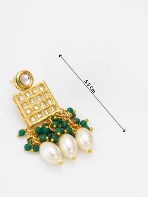 kundan pendant long necklace set with emerald crystal beads and pearl drops, earrings included 5
