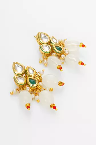 gold plated white beads necklace set