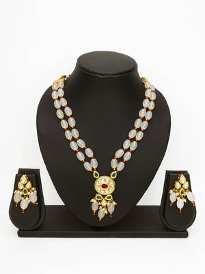 gold plated white beads necklace set 1