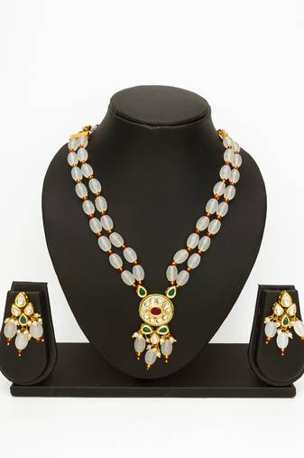 gold plated white beads necklace set