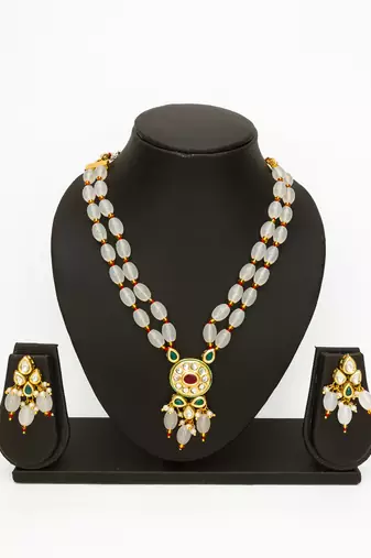 gold plated white beads necklace set