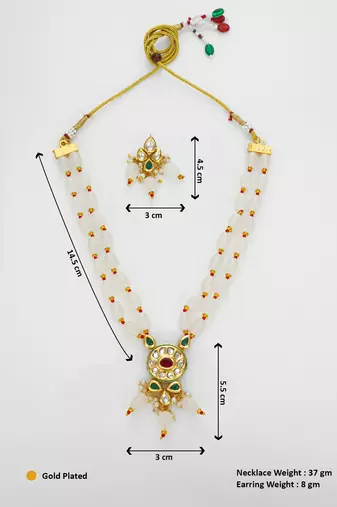 gold plated white beads necklace set