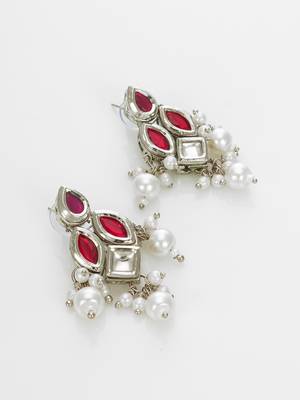 silver plated red white necklace set 3