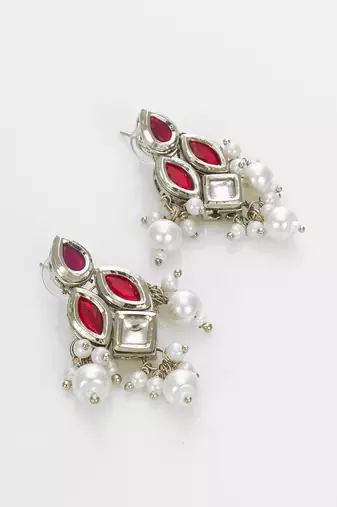 silver plated red white necklace set