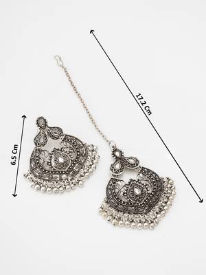 oxidized silver chandbali pendant necklace set with long chain and earrings 5