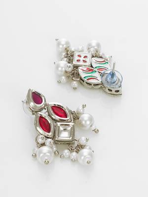 silver plated red white necklace set 4