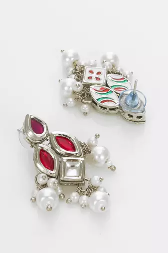silver plated red white necklace set