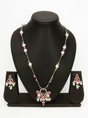 silver plated red white necklace set 1