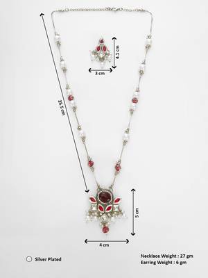 silver plated red white necklace set 5