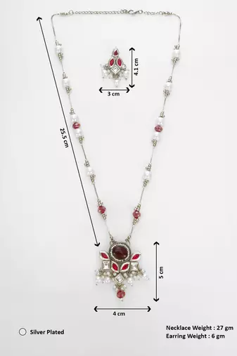 silver plated red white necklace set