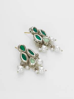 silver plated green white necklace set 3