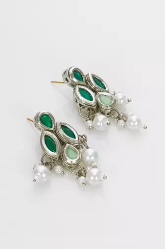 silver plated green white necklace set