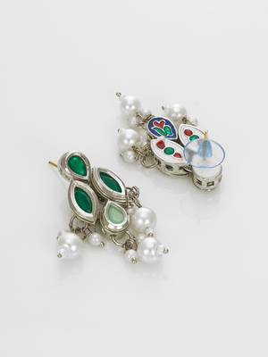 silver plated green white necklace set 4