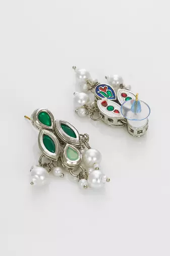 silver plated green white necklace set