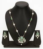 silver plated green white necklace set