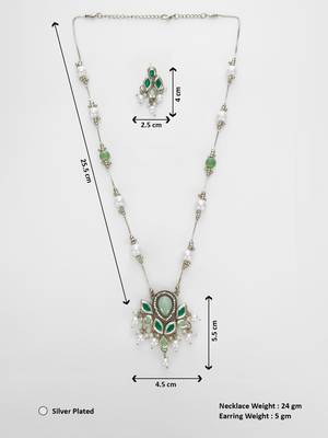 silver plated green white necklace set 5