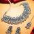 oxidized silver multi-mirror geometric choker necklace set with ghungroo earrings and maang tikka