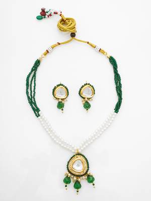 gold plated green beaded necklace set 2