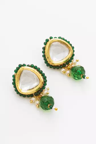 gold plated green beaded necklace set