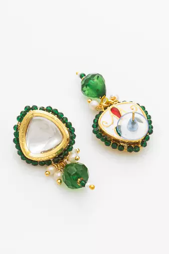 gold plated green beaded necklace set