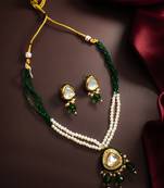 gold plated green beaded necklace set