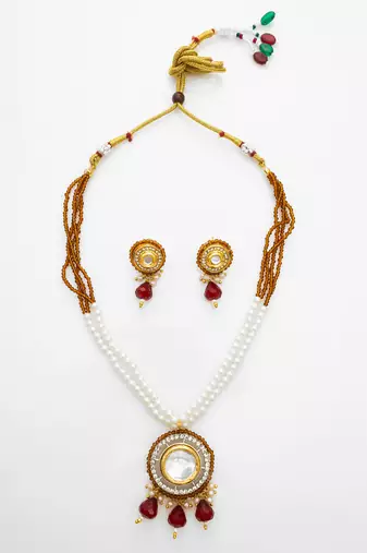 gold plated amber beaded necklace set