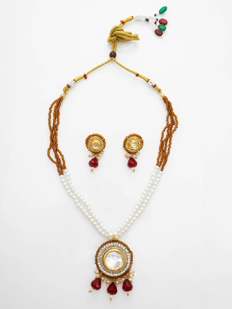 gold plated amber beaded necklace set