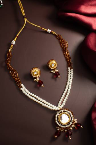 gold plated amber beaded necklace set