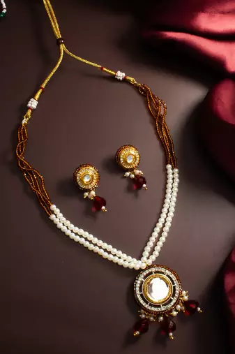 gold plated amber beaded necklace set