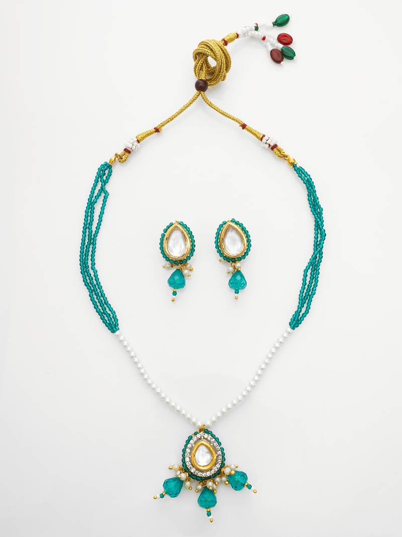 gold plated teal beaded necklace set