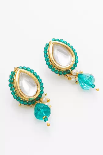 gold plated teal beaded necklace set