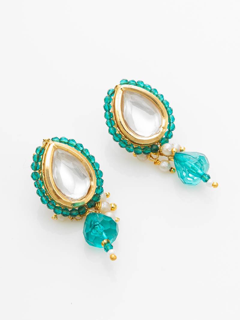 gold plated teal beaded necklace set