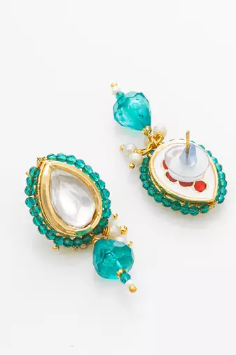 gold plated teal beaded necklace set