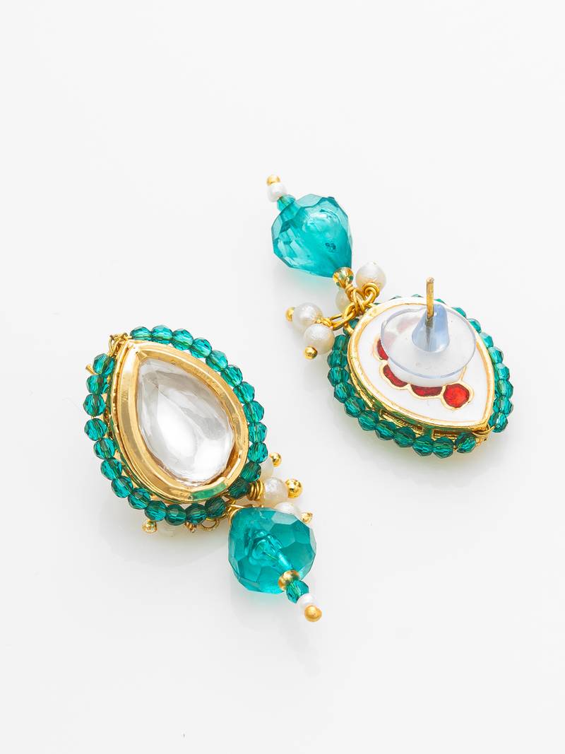 gold plated teal beaded necklace set
