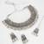 navratri special oxidized silver motif choker necklace set with ghungroo fringe, earrings and maang tikka