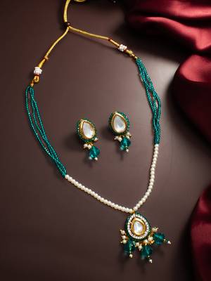 gold plated teal beaded necklace set 1