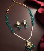 gold plated teal beaded necklace set