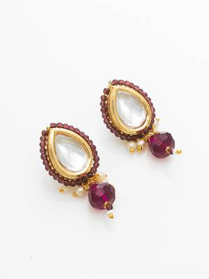 gold plated maroon beaded necklace set 3